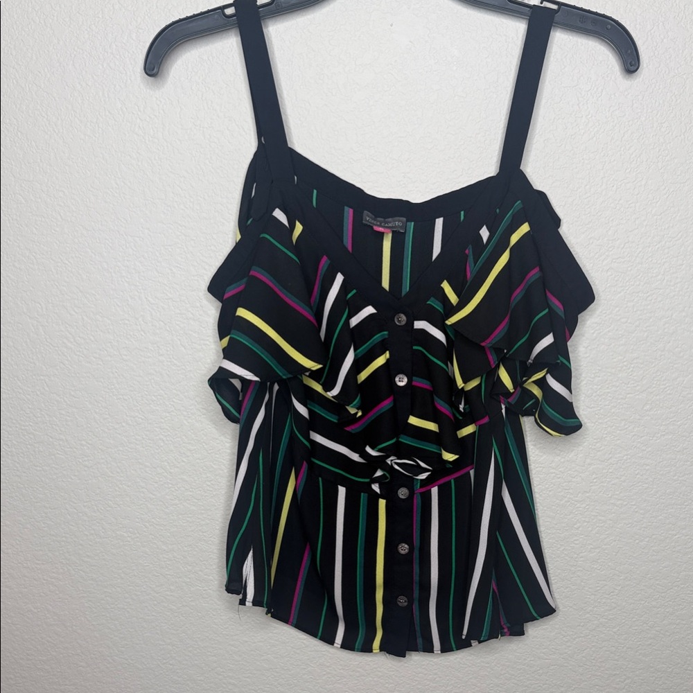 Vince Camino  Multicolor Striped Ruffle Blouse
